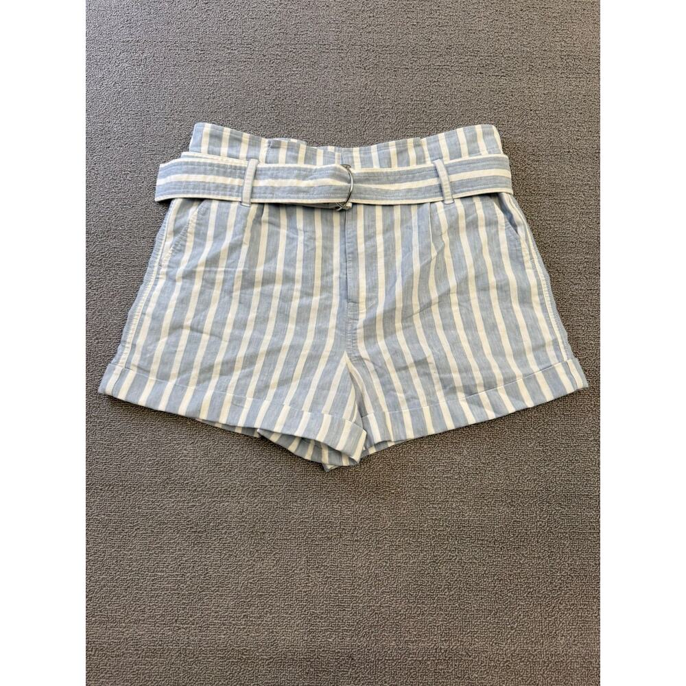 FRAME Women's 6 Casual Linen Blend Shorts‎ Chambray Light Blue Stripe